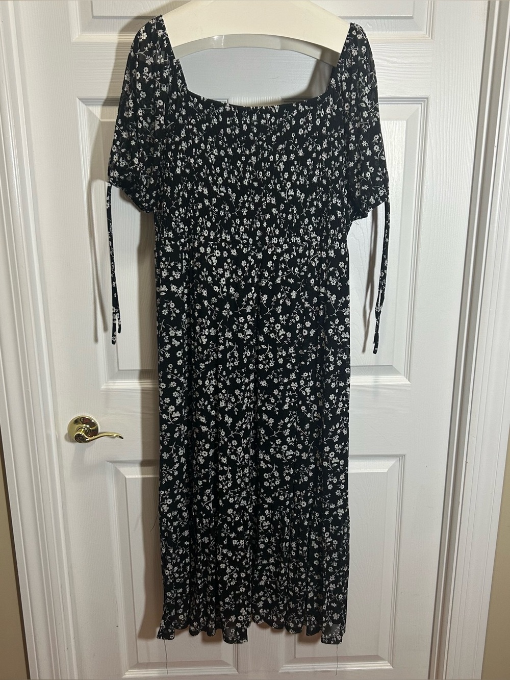 Ember Black Floral Maxi Dress Tie Detail Sleeves